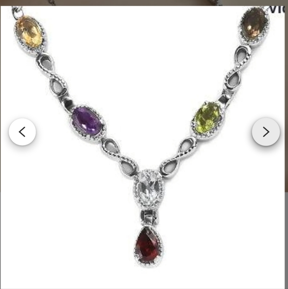 🆕️ Multi Gemstone Station Necklace 18 Inches in Stainless Steel 2.90 ctw